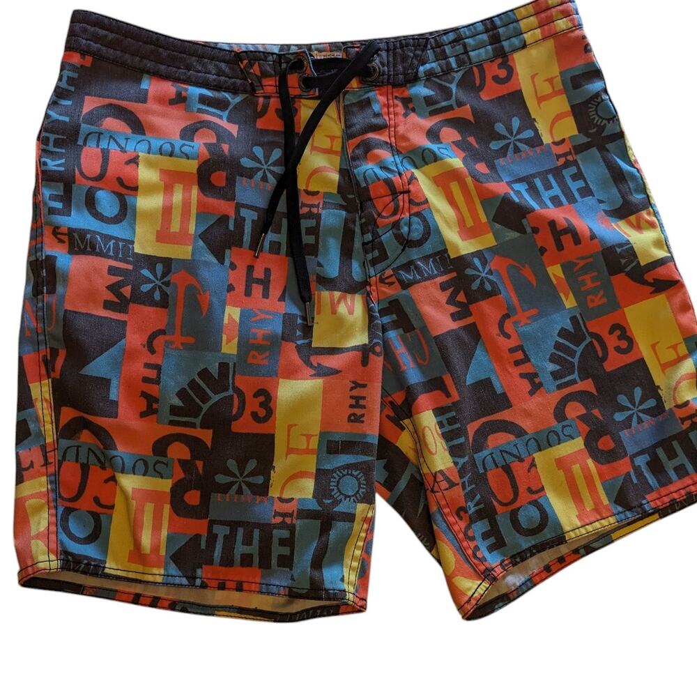 Rhythm Shorts Mens 34 Swim Trunks Board Colorful Print Surf Beachwear Drawstring
